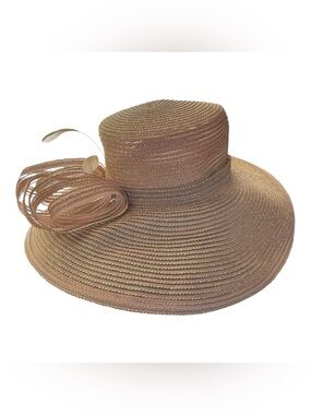 Trixie tan/gold metallic wide brim hat